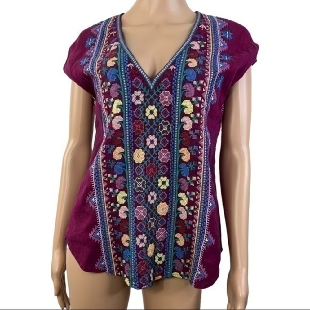 Johnny Was Embroidered Top Sleeveless Blouse Red Sz XS